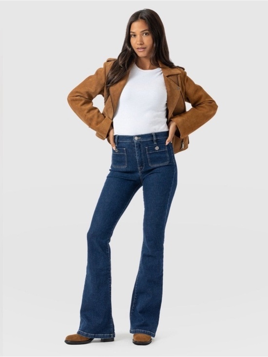 Saint + Sofia Denim - Saint + Sofia Bowie Flare Jeans Dark Wash Patch Pocket Stretch Women Size 26